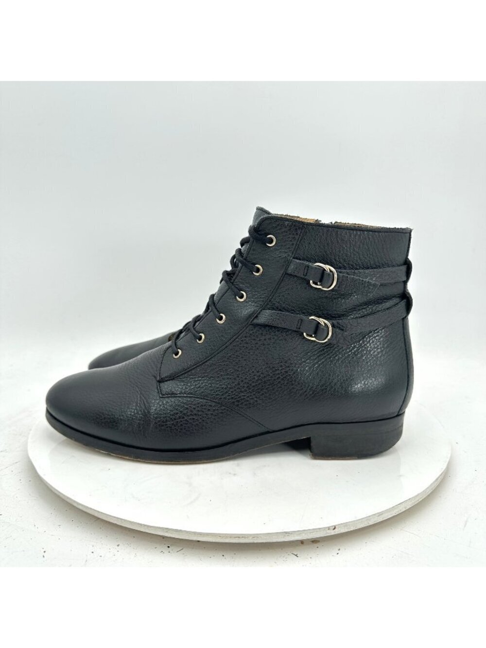 Sezane Women Size 10 EU 40 Black Smooth Leather Lace Up Buckle Ankle Boot